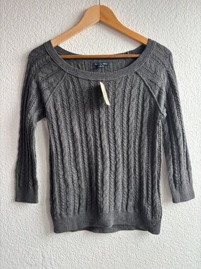 Y2K American Eagle Outfitters Gray Knit Sweater Scoop Neck Size Small New